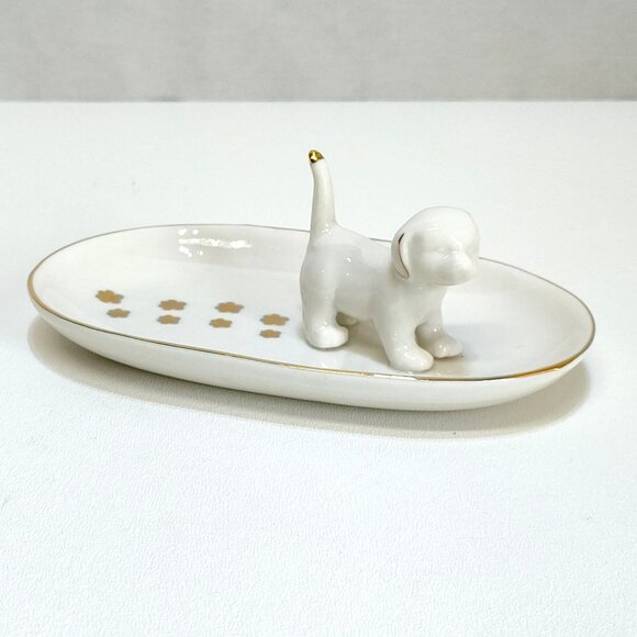 Porcelain Puppy Paw Prints Trinket Dish Gold Paint Trim Rings Coins Or Keys EUC - Picture 4 of 7